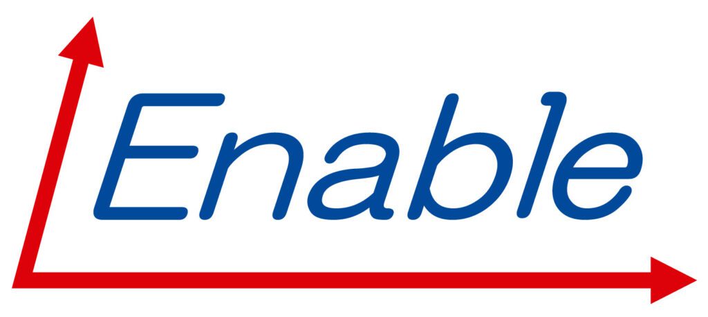Enable is written in blue writing with red arrows pointing up and to the right. This is the EnableKK logo.